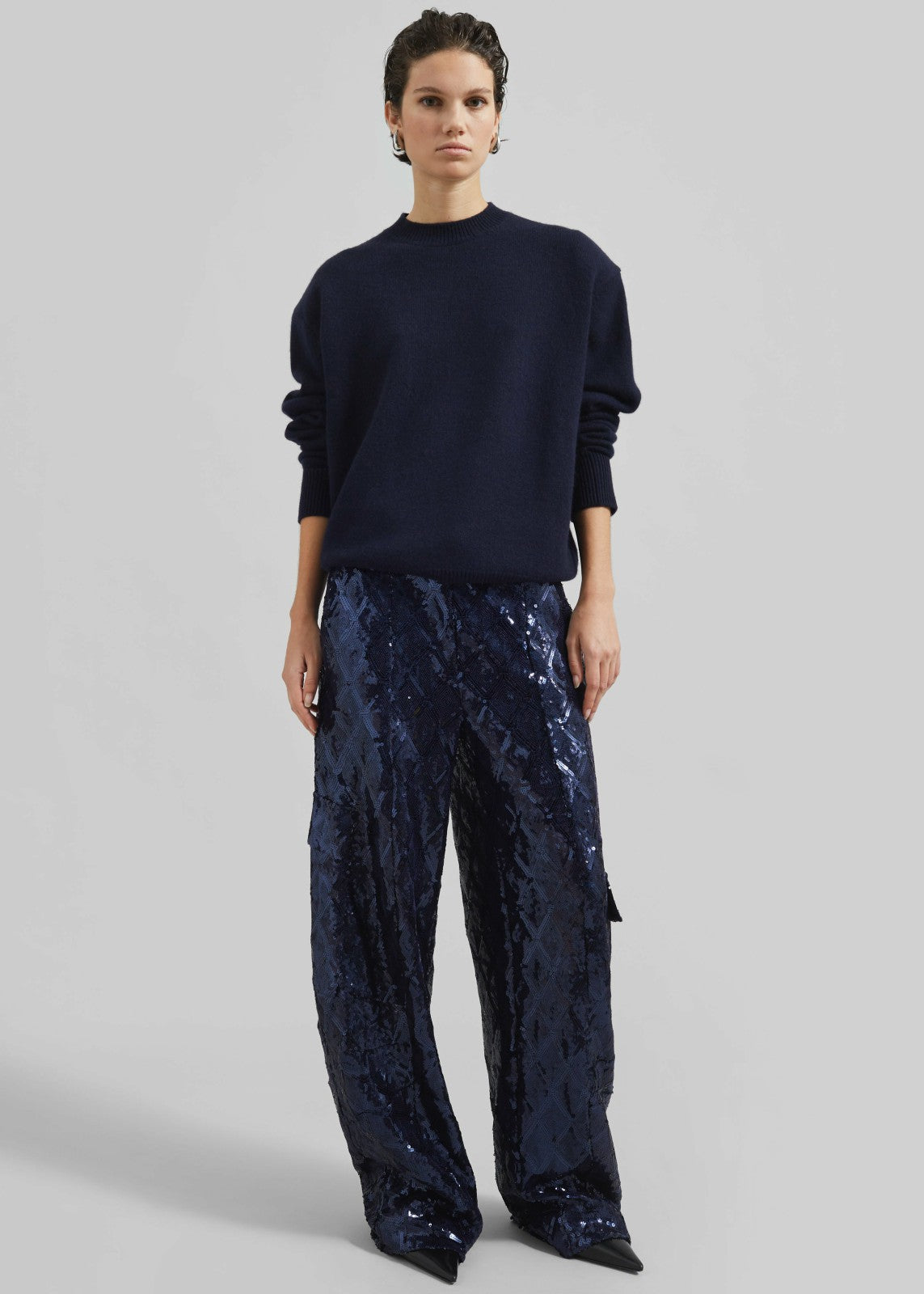 Rafaela Padded Knit Sweater - Navy