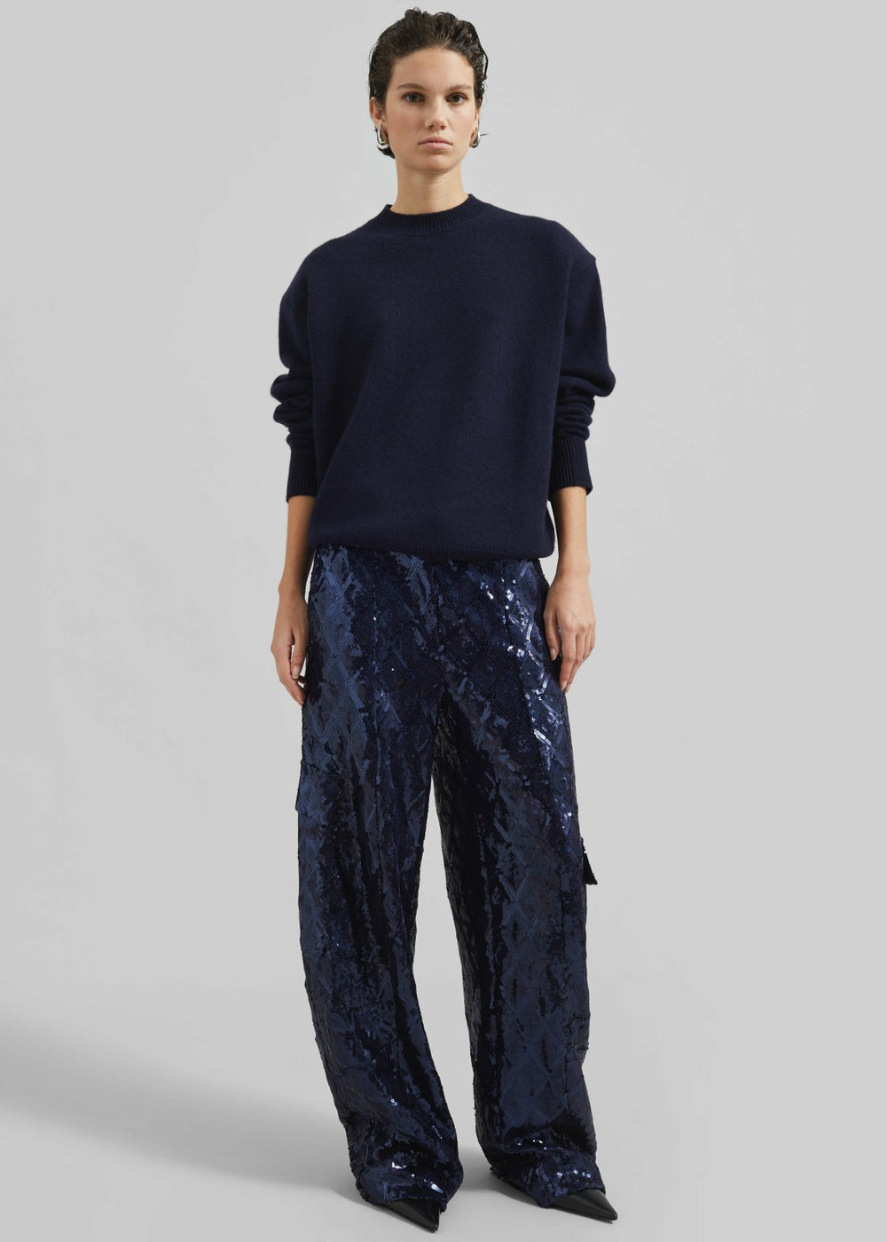Rafaela Padded Knit Sweater - Navy