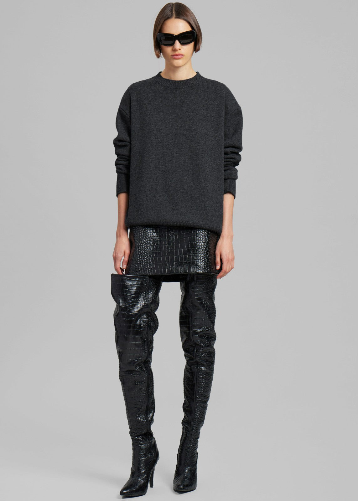 Rafaela Padded Knit Sweater - Dark Grey Melange