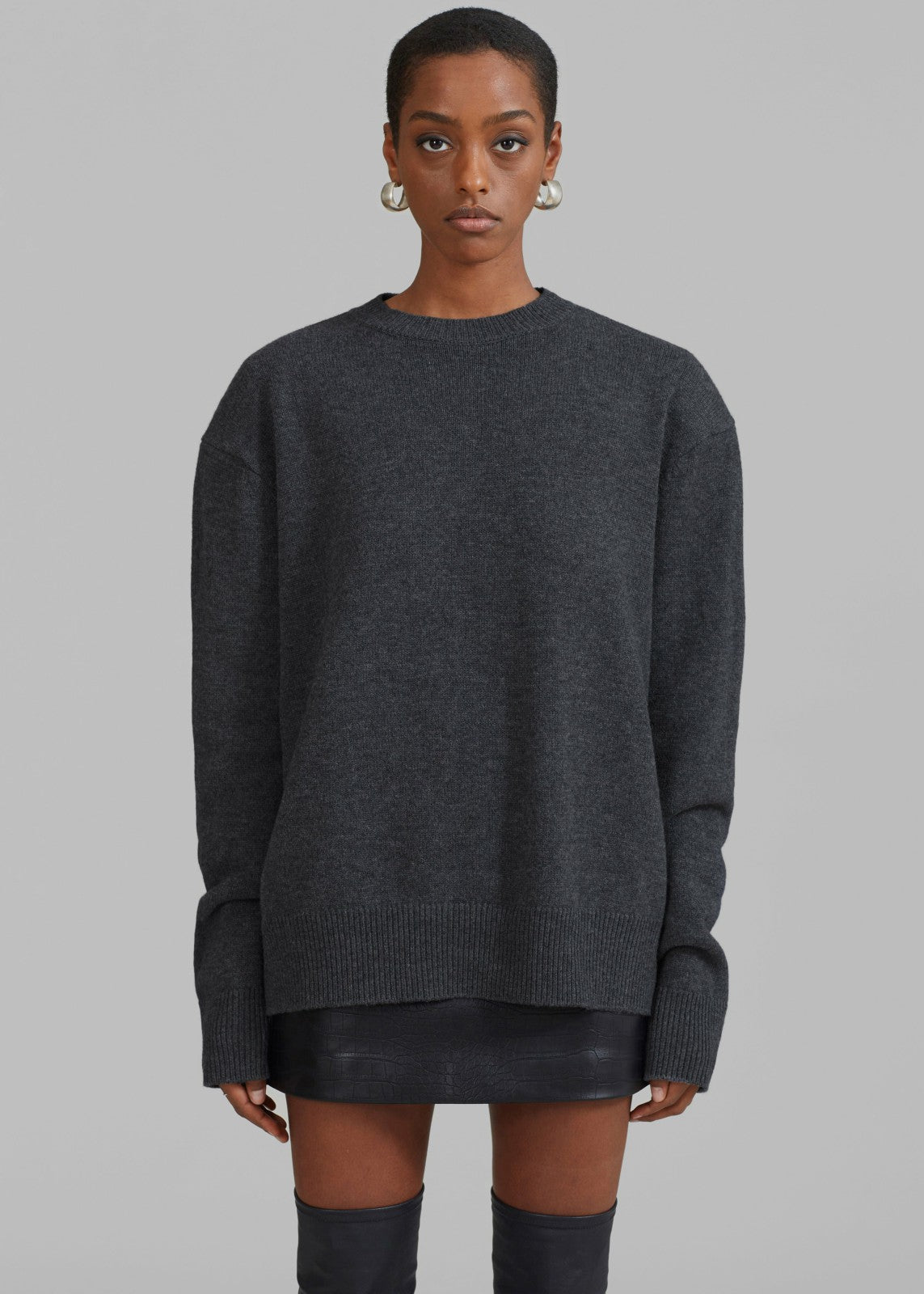 Rafaela Padded Knit Sweater - Dark Grey Melange
