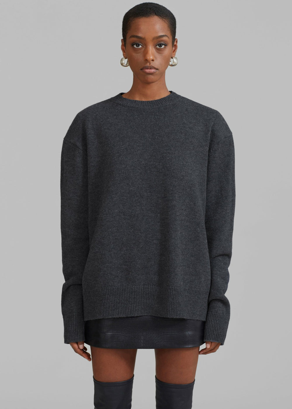 Rafaela Padded Knit Sweater - Dark Grey Melange